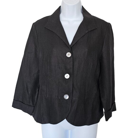 Lafayette 148 100% Linen Blazer Jacket Black Button-Up‎ Pleated Back Womens 8 - Picture 1 of 10
